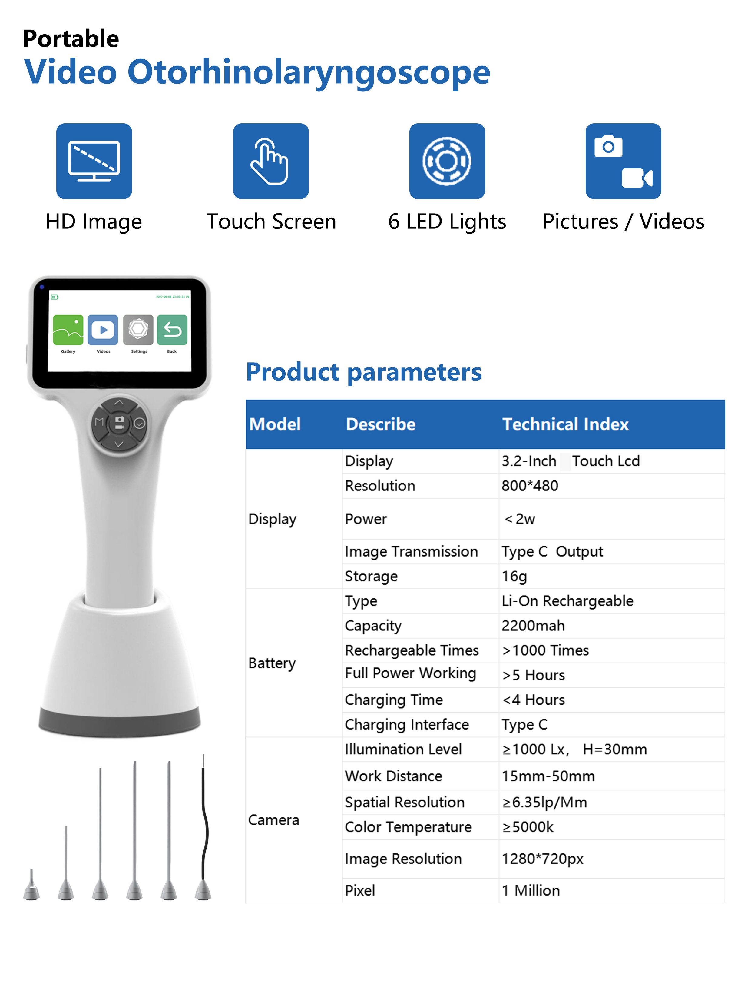 Product Detail Scope of Application： 1.Used for ear canal, nasal cavity, throat examination, in-hospital ward roundsand out of hospital physical examinations. 2.Disease screening, in-hospital and out of hospital consultations, and sur-gery. 3.Examination and auxiliary diagnosis of the external auditory canal, nasalcavity, and pharyngeal cavity to assist in outpatient surgery.
